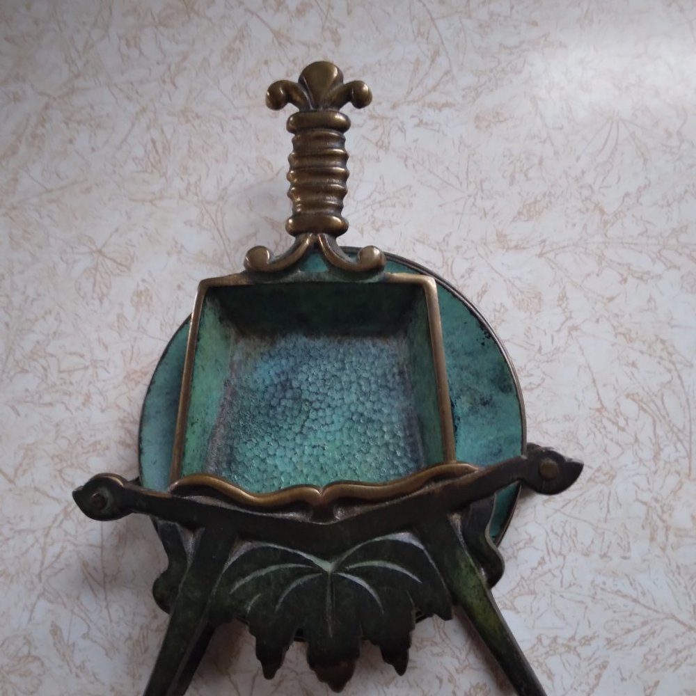 Coaster Set, Vintage, Metal (Copper/Brass?)with Matching Holder and Shovel